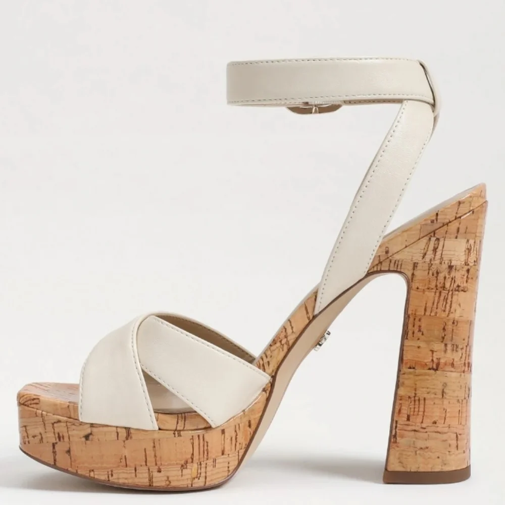 Sam Edelman Kayna Platform High Block Heel Sandal Ivory 8 - Picture 4 of 11